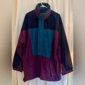 Vintage Lands’ End Colorblock Windbreaker Jacket Hooded Half Zip Size L